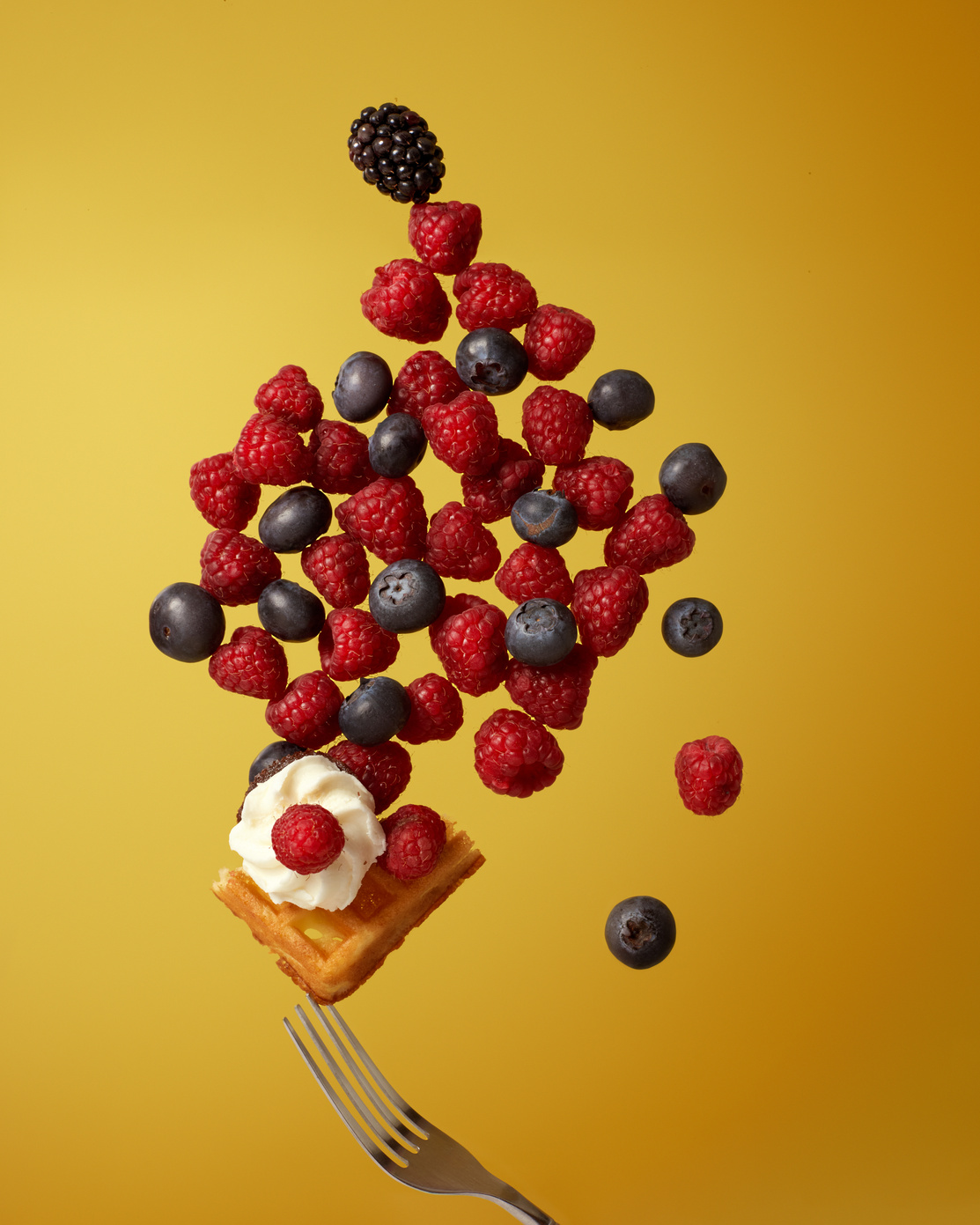 Berries with Whipped Cream and Waffle Piece