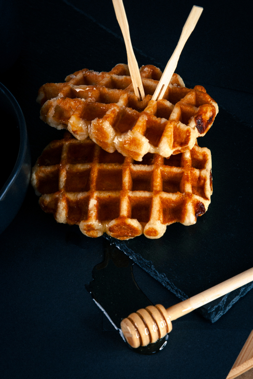 Waffles on Black Ceramic Plate